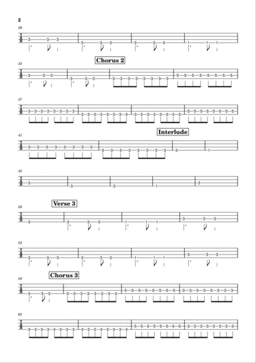 Fortunate Son Bass Guitar Tablature scores gallery preview page 2