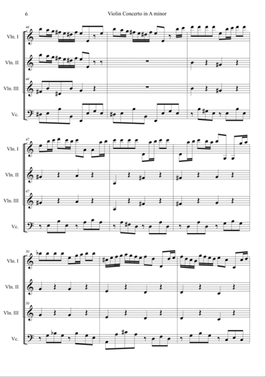 Violin Concerto in A minor RV 356 String Quartet scores gallery preview page 6