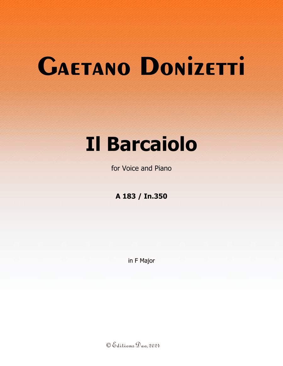 Il Barcaiolo, by Donizetti, in F Major Piano, Vocal scores gallery preview page 1
