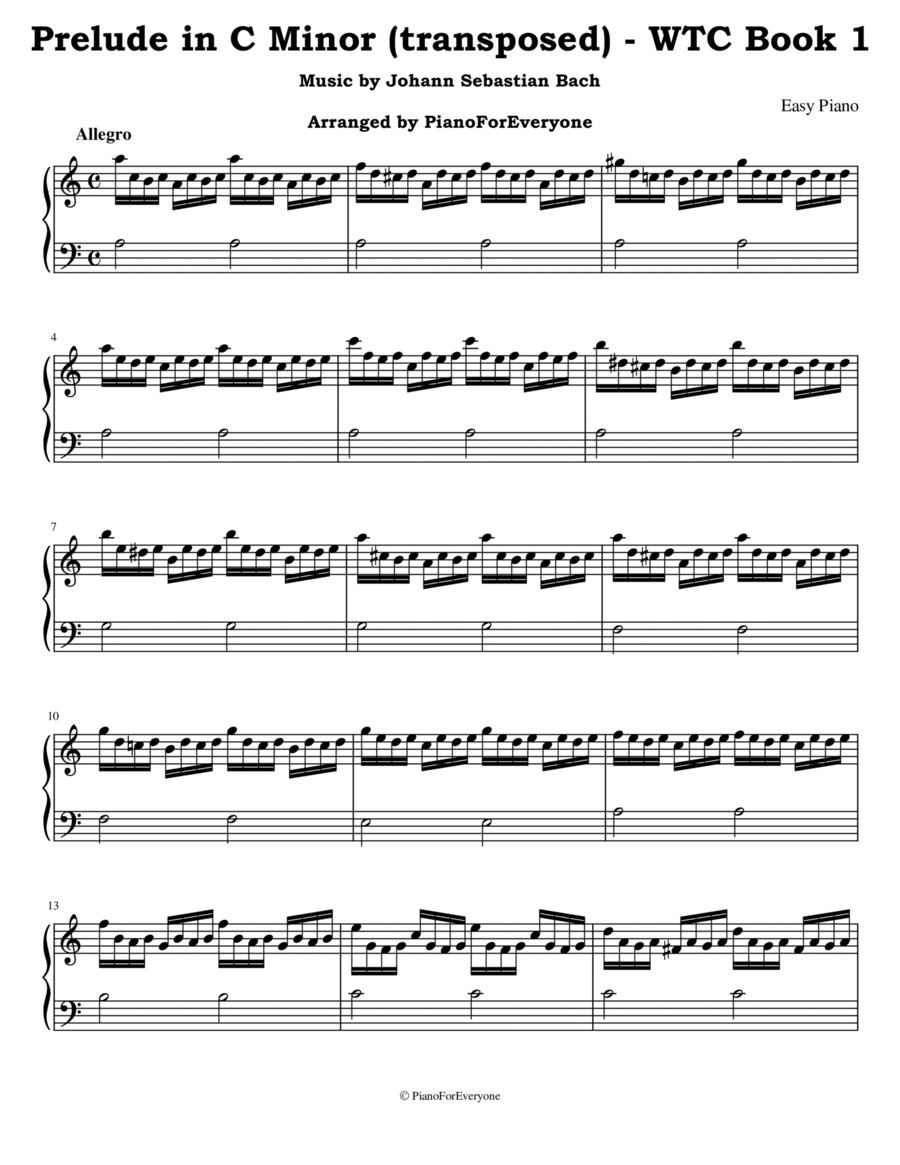 'Prelude in C Minor' from WTC Book 1 - Bach (Easy Piano) Easy Piano scores gallery preview page 1