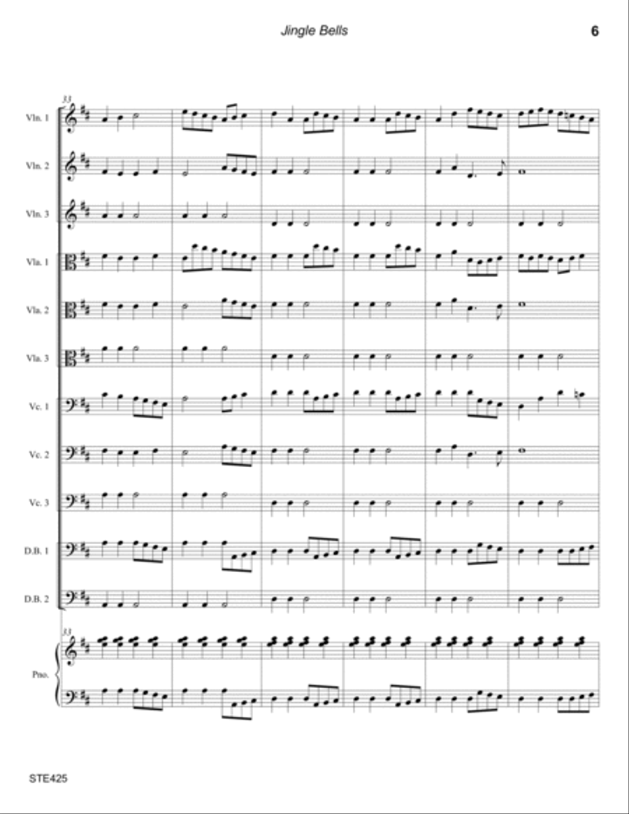 JINGLE BELLS - STRING ENSEMBLE or ELEMENTARY ORCHESTRA Chamber Orchestra scores gallery preview page 6