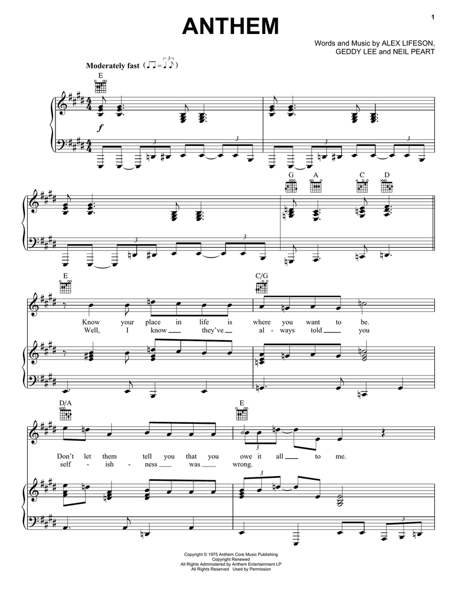 Anthem Piano, Vocal, Guitar scores gallery preview page 1