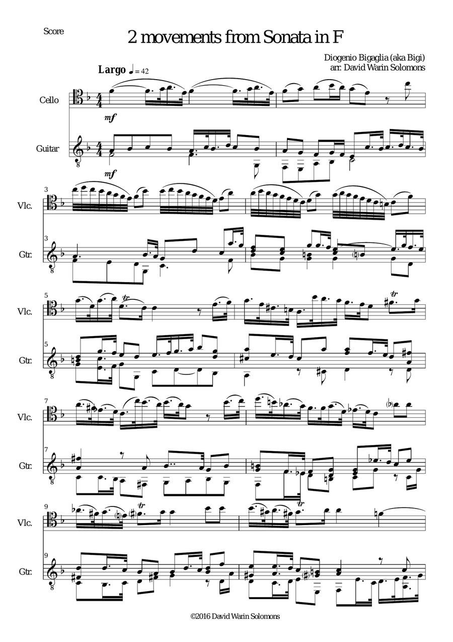 Sonata in F (first and last movements) for cello and guitar String Duet scores gallery preview page 1