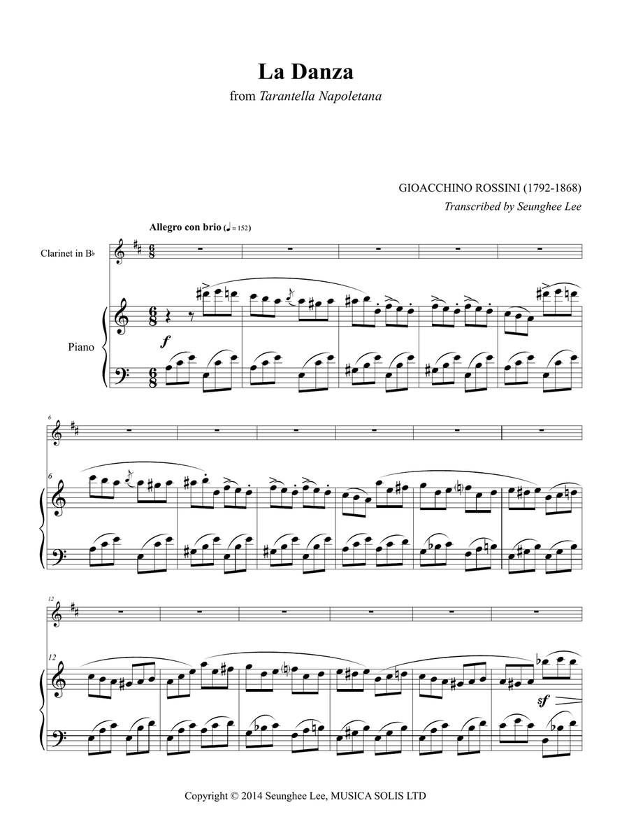 Rossini: La Danza for Clarinet and Piano Clarinet Solo scores gallery preview page 1