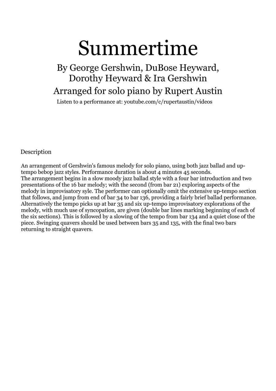 Summertime Piano Solo scores gallery preview page 1