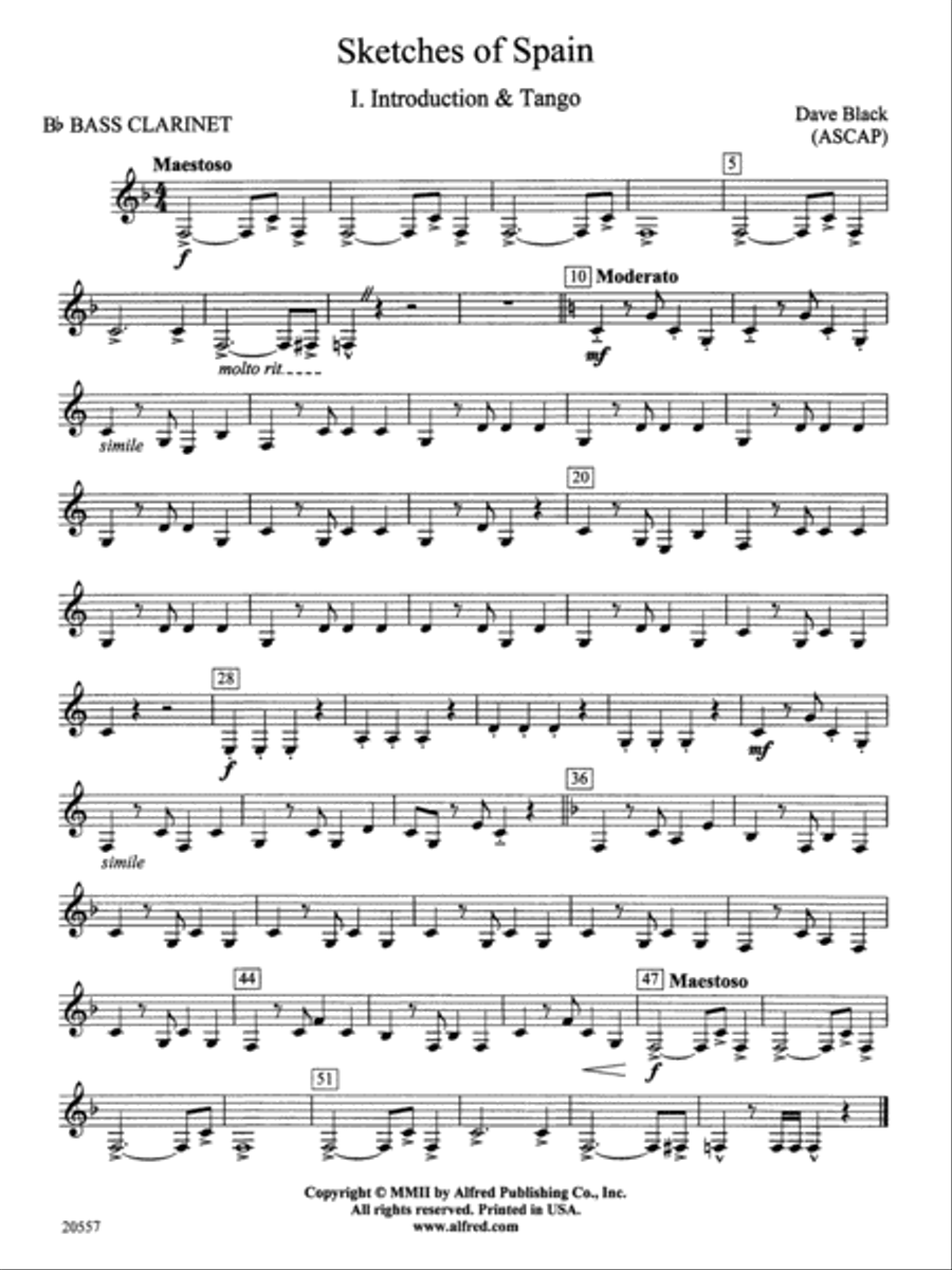 Sketches of Spain: B-flat Bass Clarinet Concert Band scores gallery preview page 1