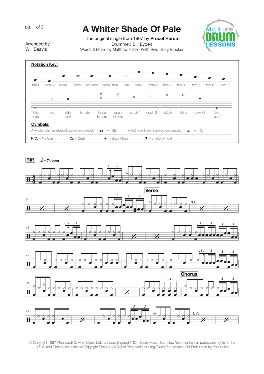 A Whiter Shade Of Pale A Whiter Shade Of Pale Drum Set scores gallery preview page 1