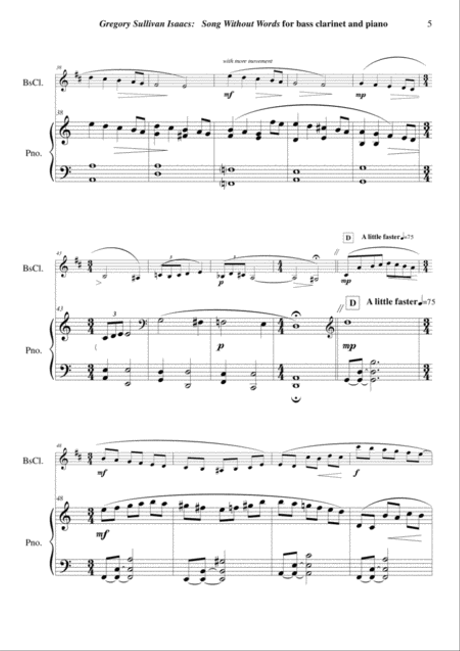 Gregory Sullivan Isaacs: Song Without Words for Bb bass clarinet and piano Bass Clarinet scores gallery preview page 5