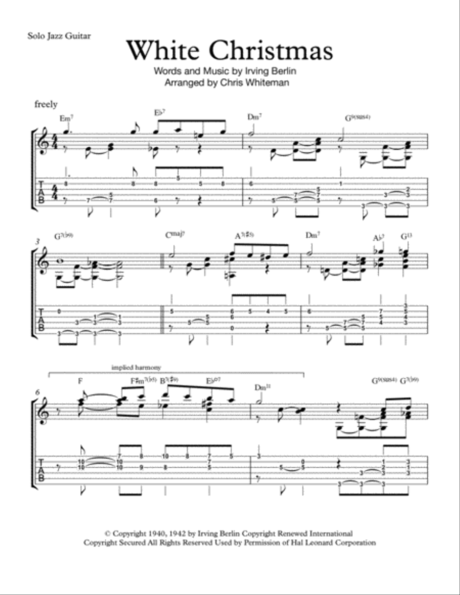 White Christmas Jazz Guitar Chord Melody