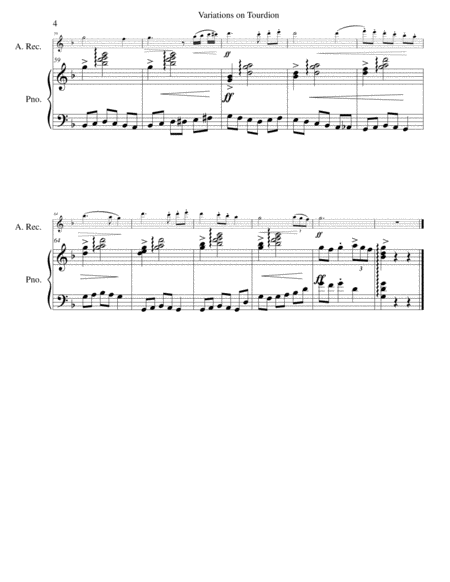 Tourdion (Quand je bois du vin clairet) for alto recorder and piano image number null