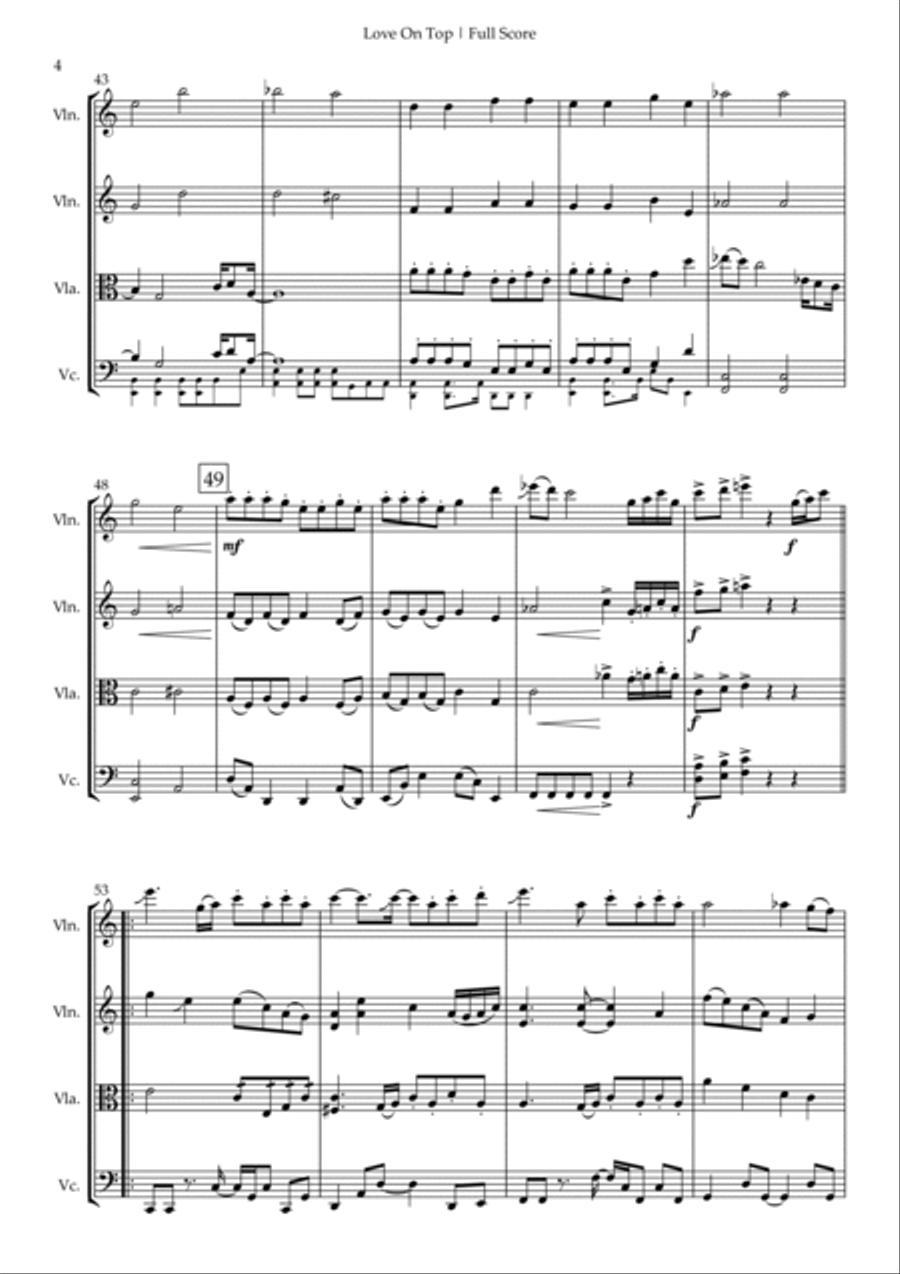 Love On Top Love On Top String Quartet scores gallery preview page 4