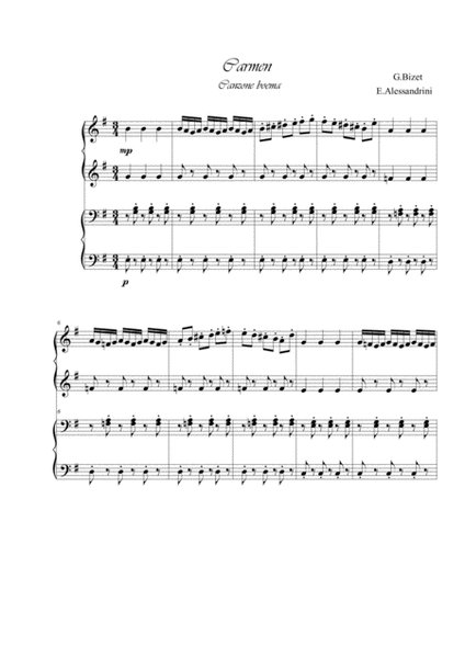 Carmen of Bizet: Chanson boheme. Piano 4 hands image number null