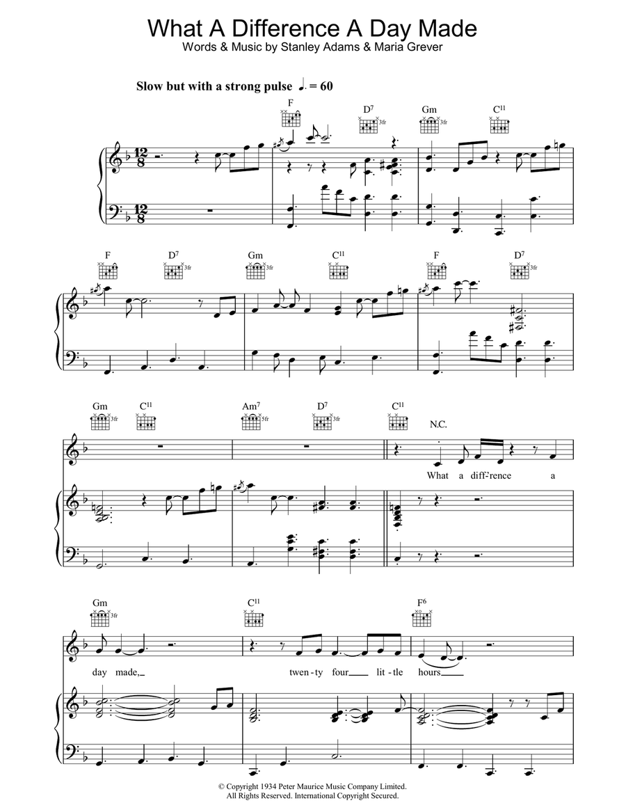 What A Difference A Day Made Piano, Vocal, Guitar scores gallery preview page 1
