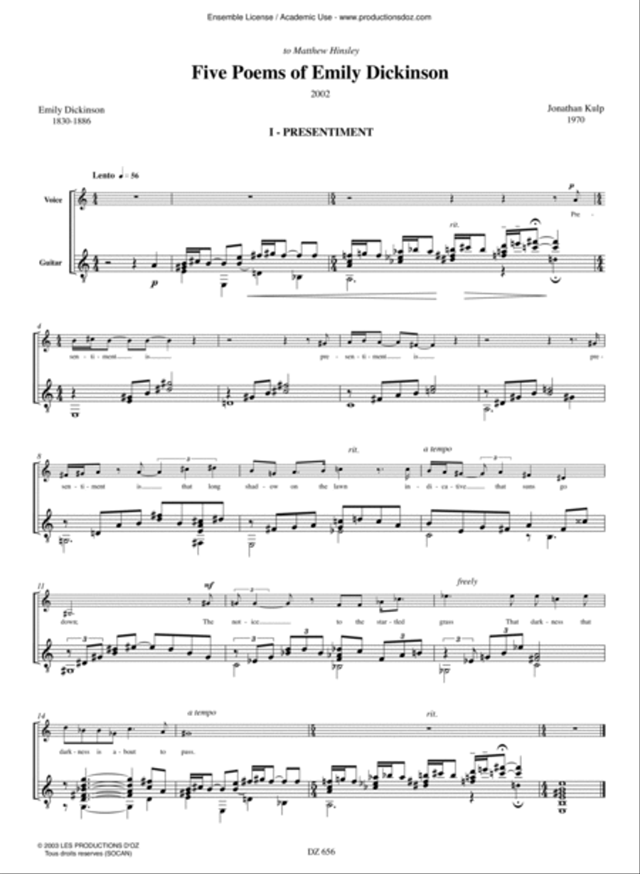 Five Poems of Emily Dickinson Classical Guitar scores gallery preview page 3