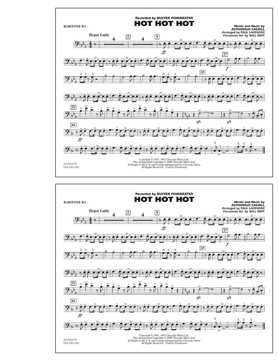 Hot Hot Hot - Baritone B.C. Marching Band scores gallery preview page 1