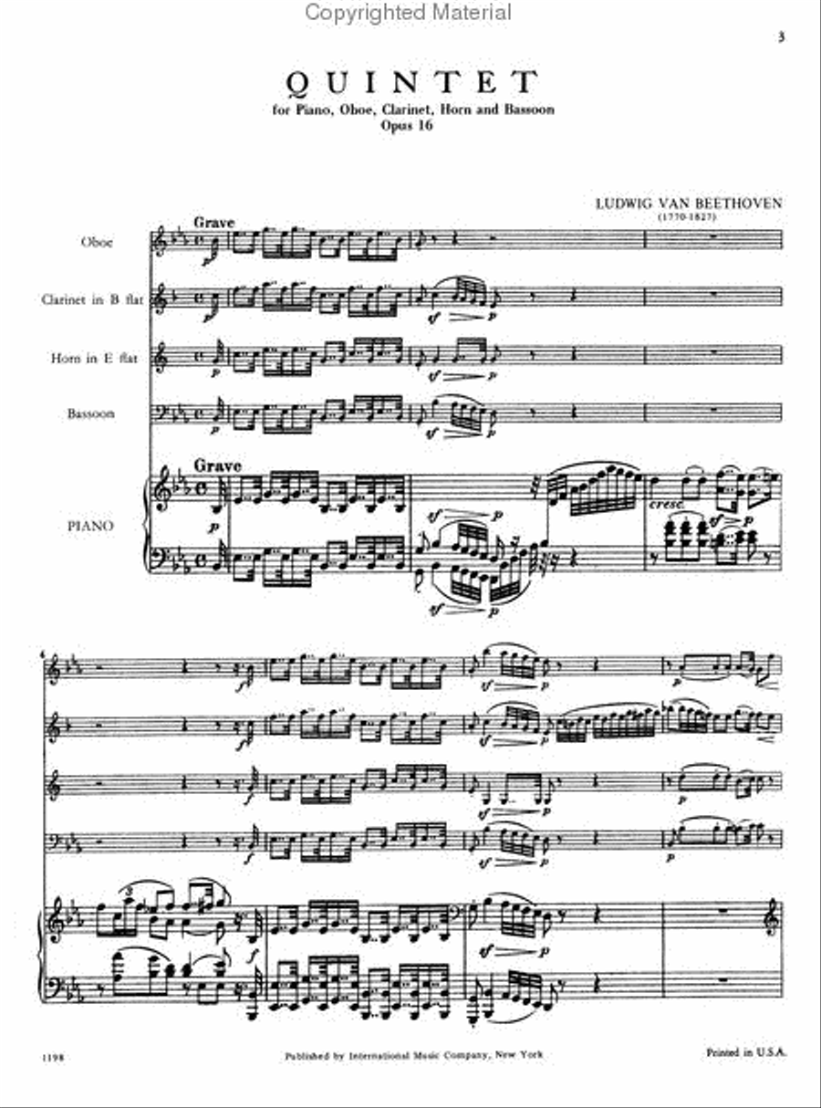 Quintet In E Flat Major, Opus 16 For Oboe, Clarinet, Horn In E Flat, Bassoon & Piano Bassoon scores gallery preview page 2