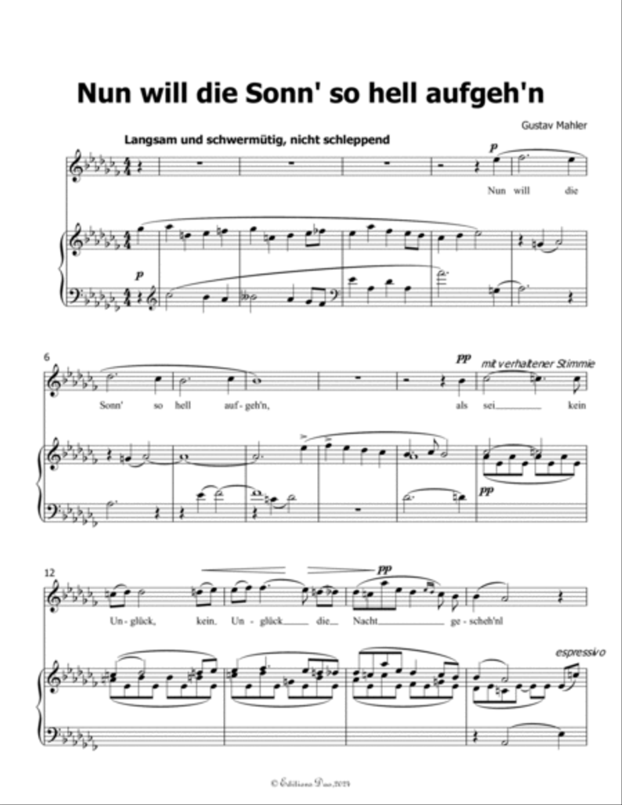 Nun will die Sonn so hell aufgehn, by Mahler, in a flat minor Piano, Vocal scores gallery preview page 3