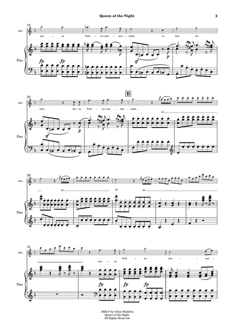 Queen of the Night Aria - Voice and Piano - Original Key (Full Score and Parts) Piano, Vocal scores gallery preview page 3