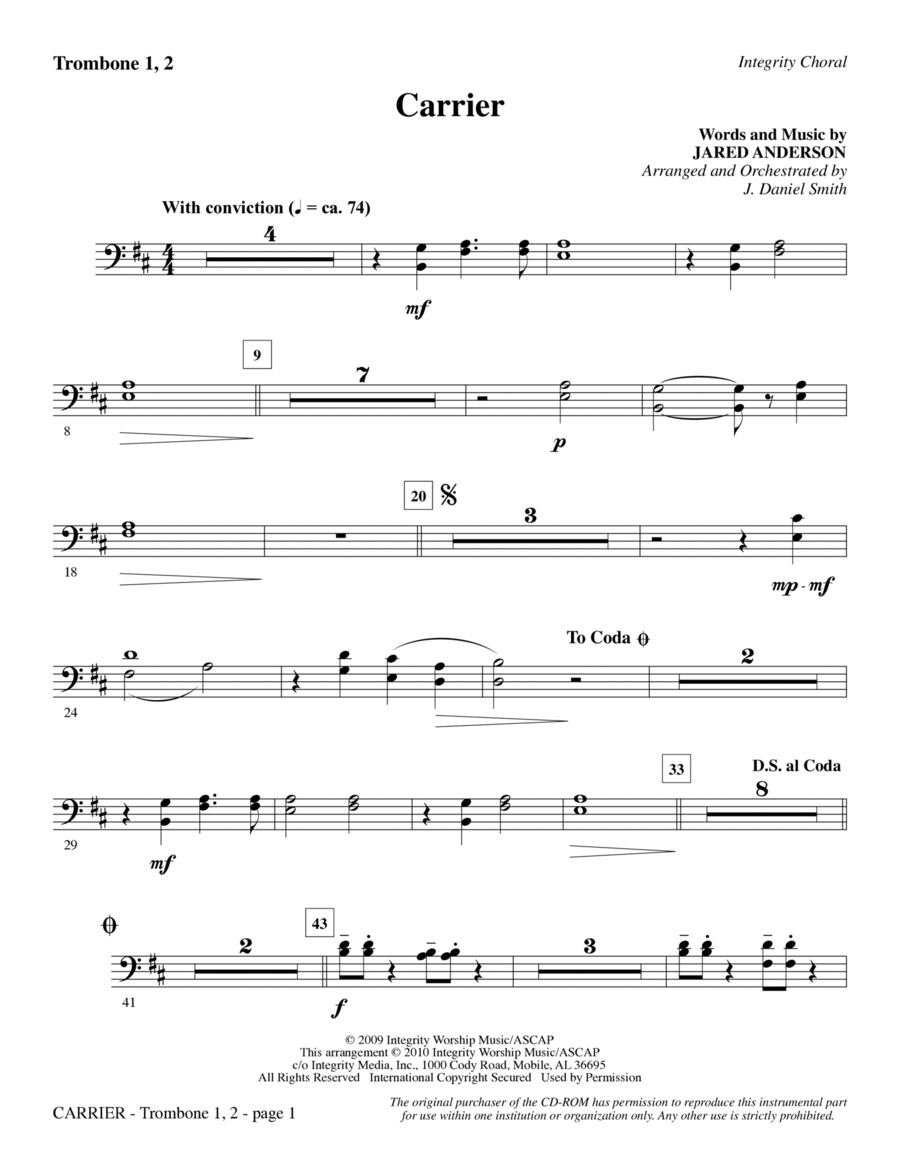 Carrier - Trombone 1 & 2 Carrier - Trombone 1 & 2 Choir scores gallery preview page 1
