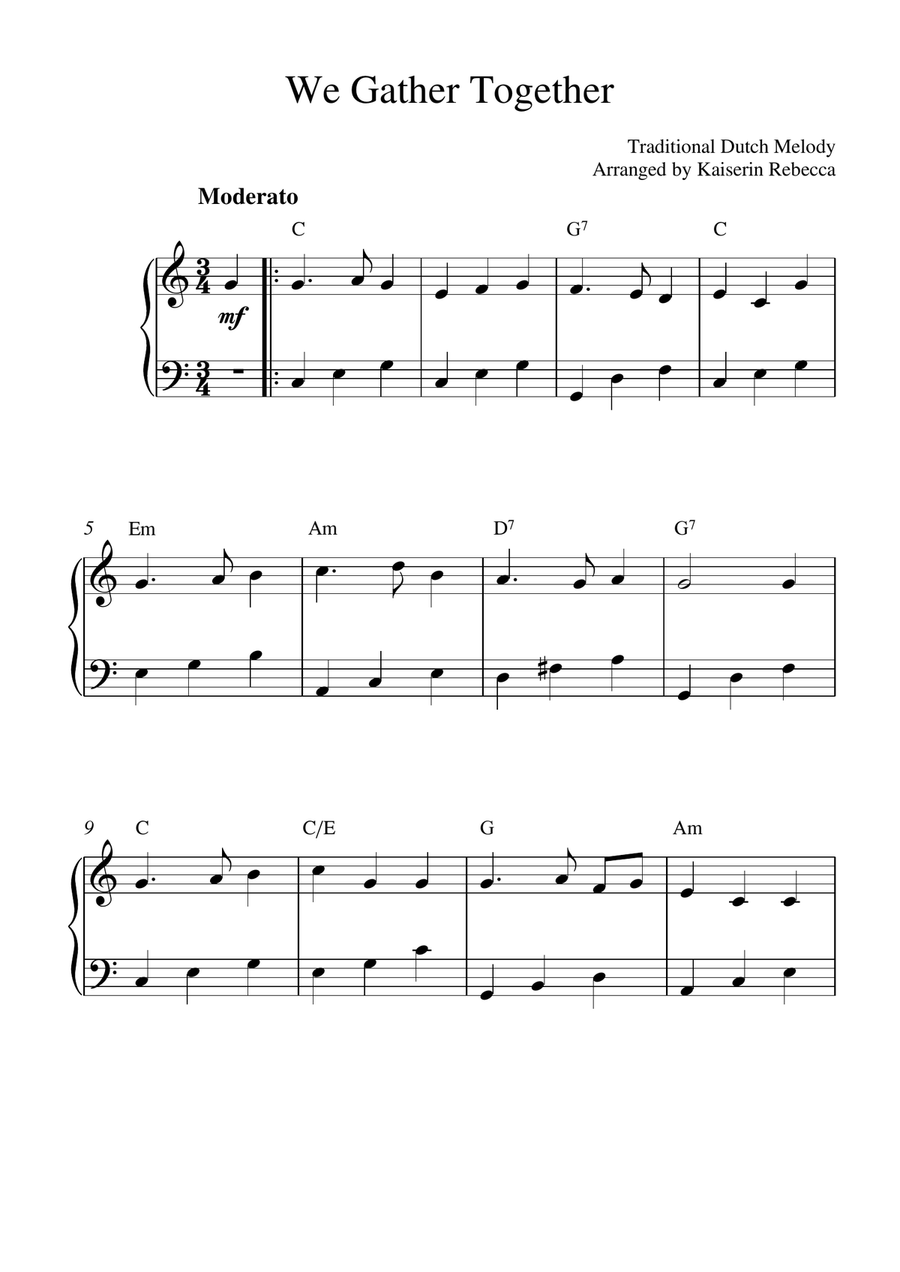 We Gather Together (piano solo with chords) Piano Method scores gallery preview page 1