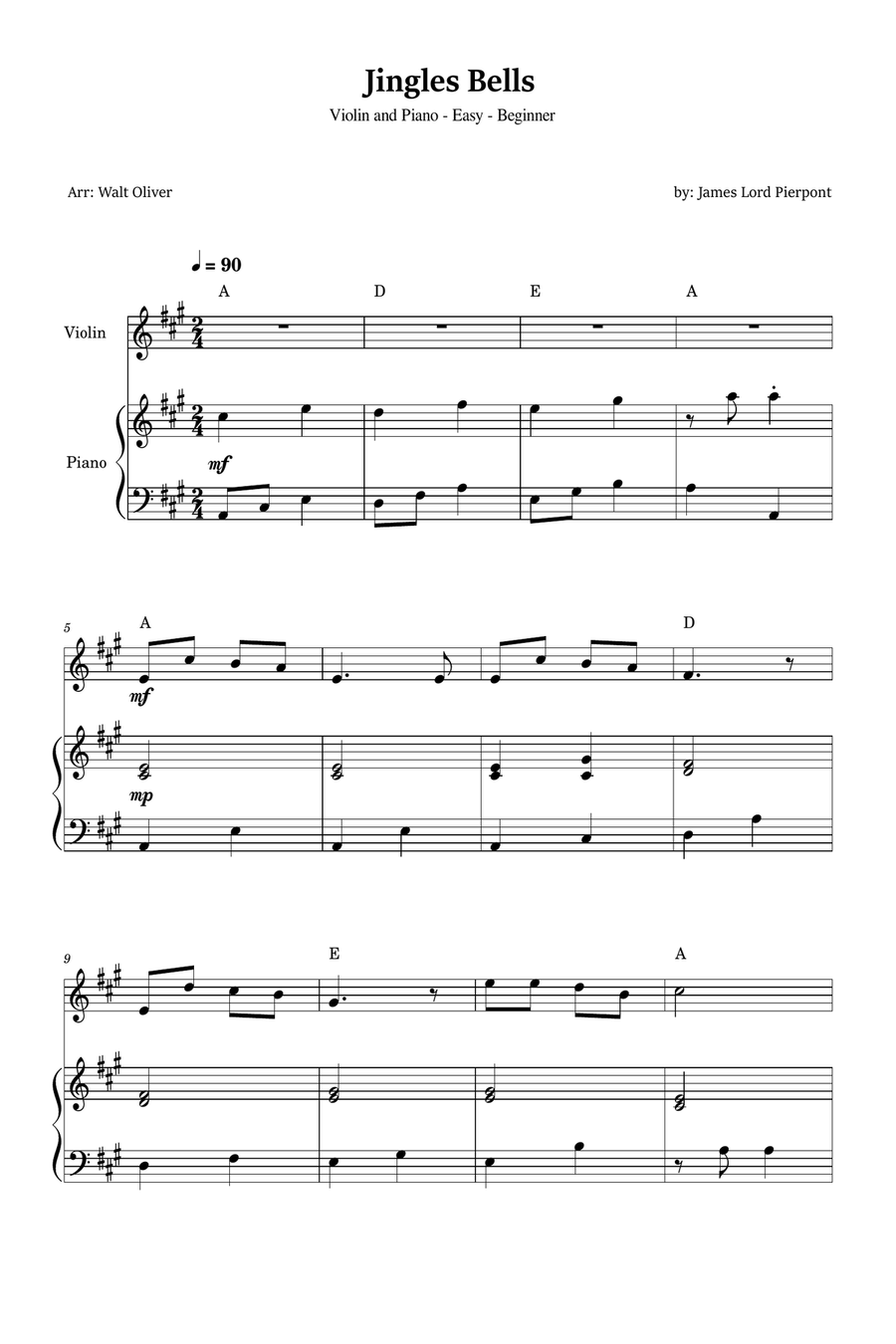 Jingle Bells for Violin and Piano (Easy - Beginner) Violin Solo scores gallery preview page 1