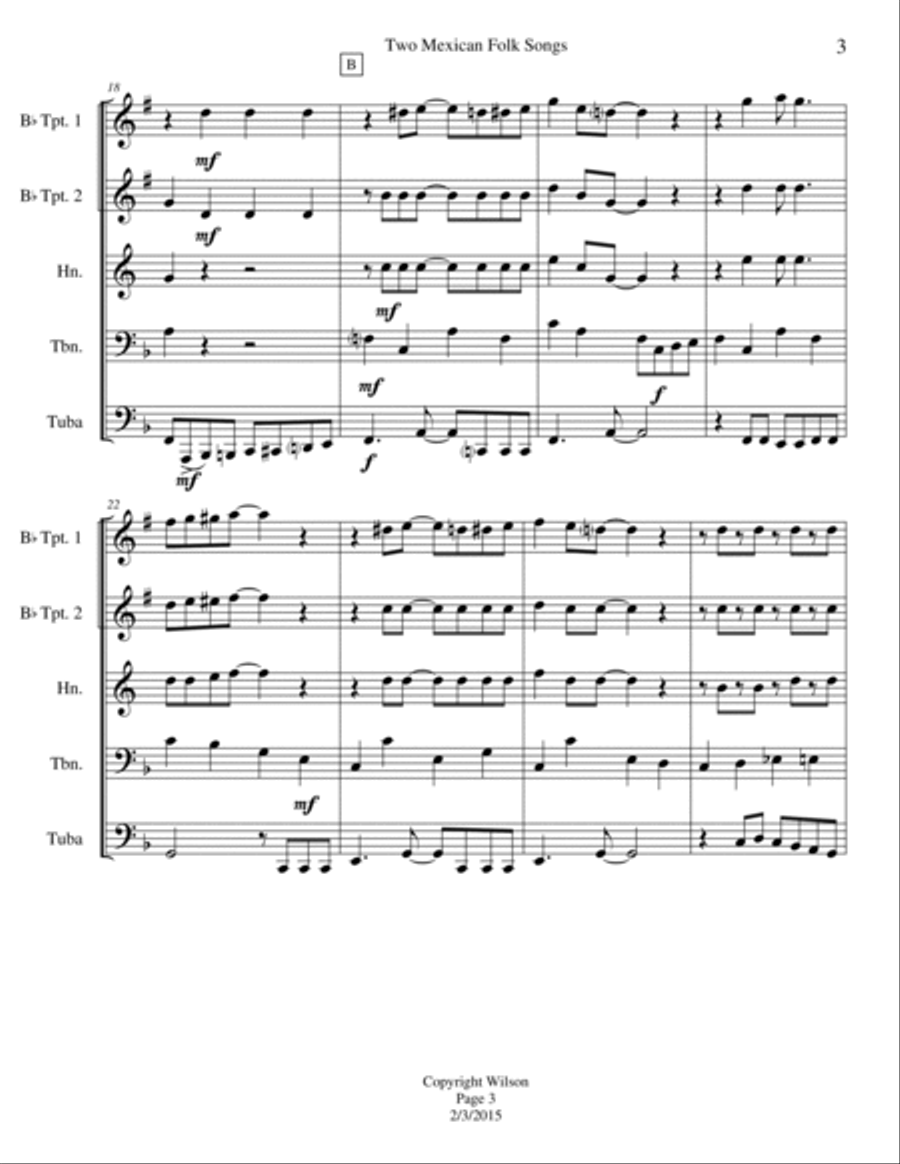 Two Mexican Folk Songs Brass Quintet scores gallery preview page 4