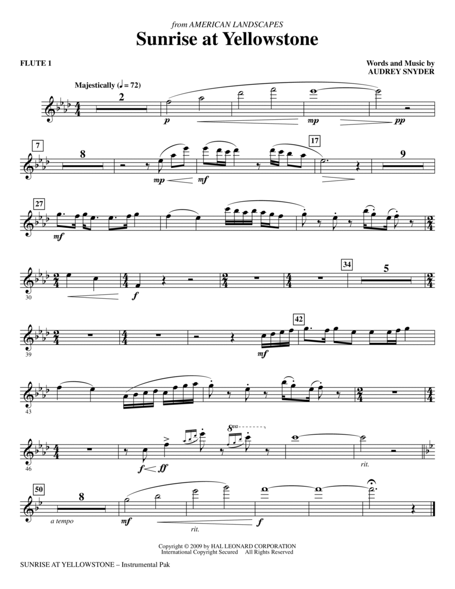 Sunrise At Yellowstone - Flute 1 Choir scores gallery preview page 1