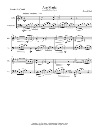 AVE MARIA - Bach-Gounod, String Duo, Intermediate Level for violin and cello