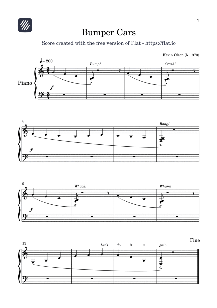 Bumper Cars Piano Solo scores gallery preview page 1
