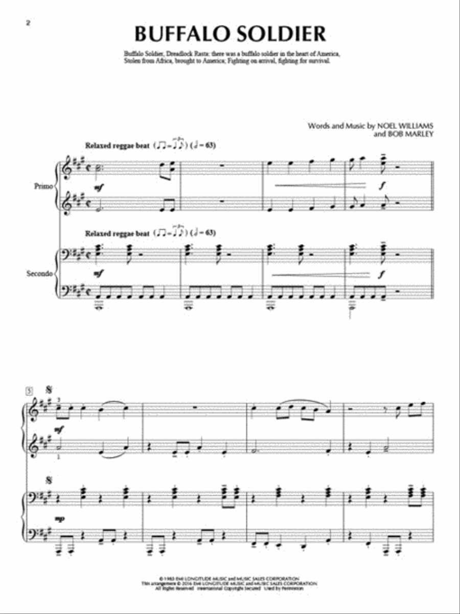 Bob Marley for Piano Duet 1 Piano, 4-Hands scores gallery preview page 2
