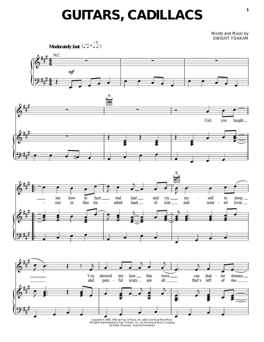 Guitars, Cadillacs Piano, Vocal, Guitar scores gallery preview page 1