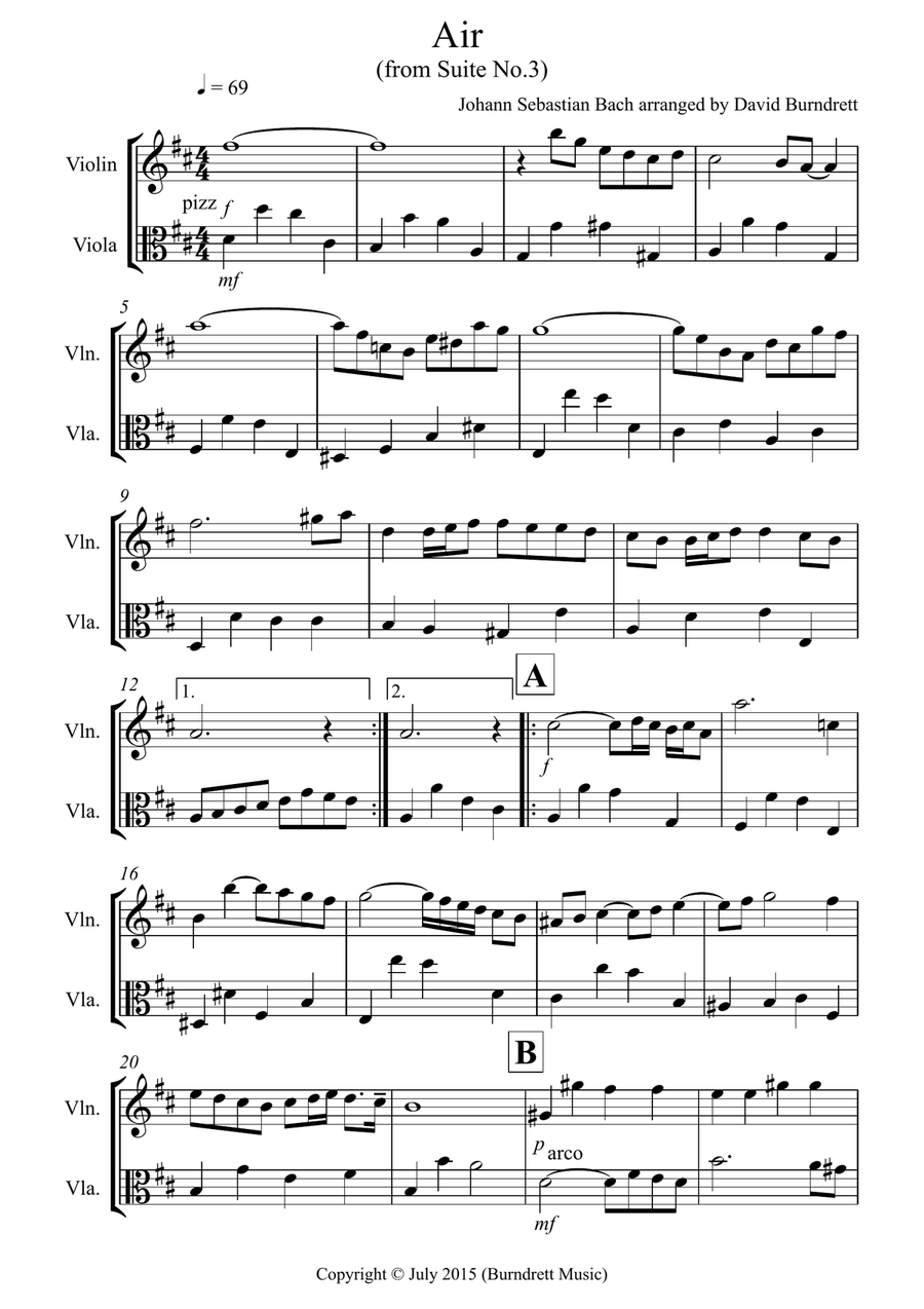 Air on a G String for Violin and Viola Duet String Duet scores gallery preview page 1
