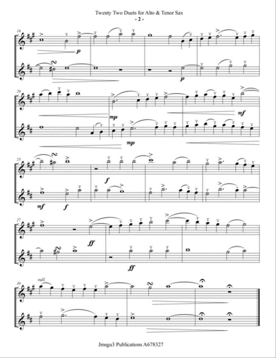 Josquin: 22 Duets for Alto & Tenor Sax Woodwind Duet scores gallery preview page 2