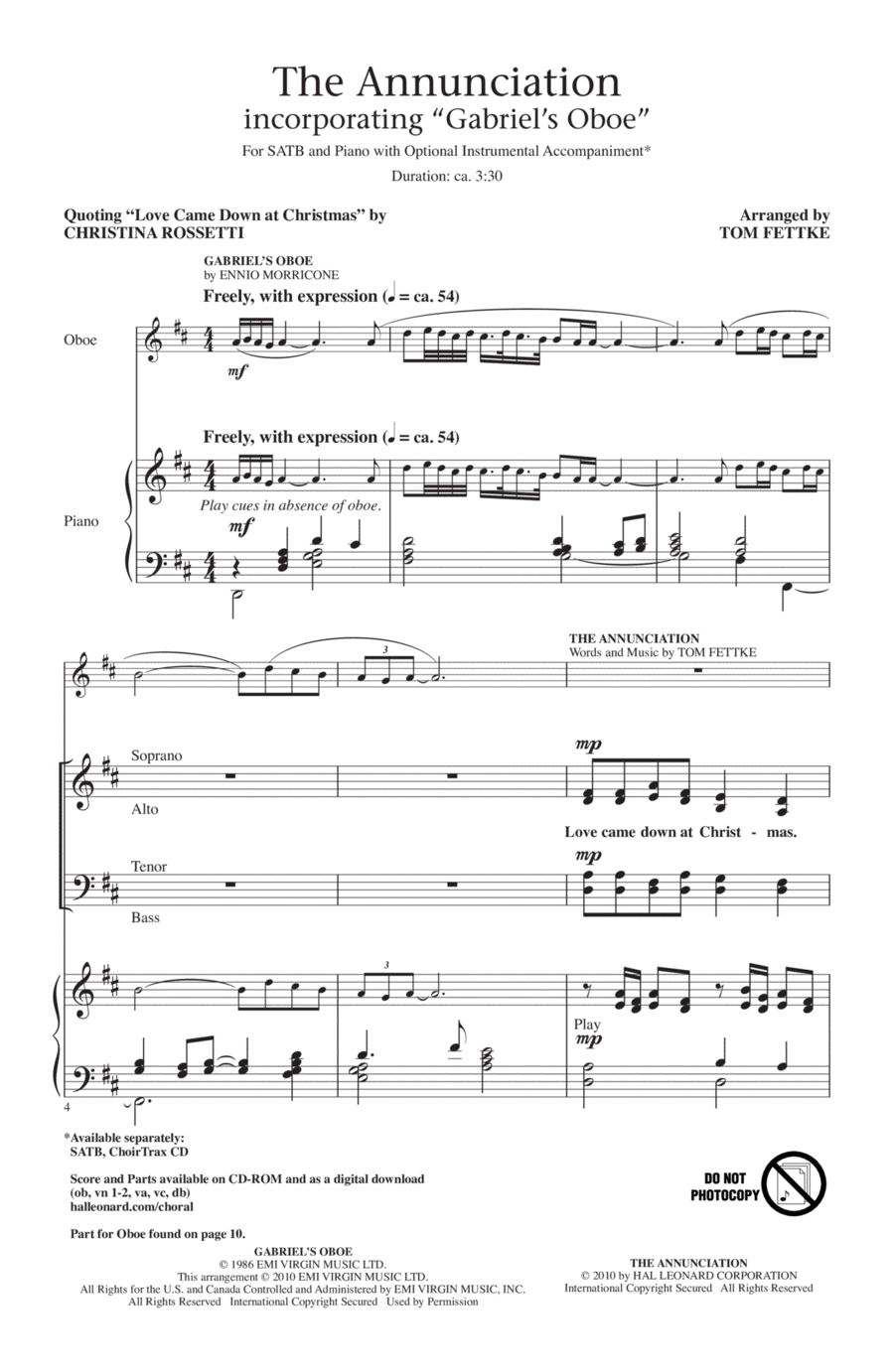 The Annunciation (incorporating Gabriel's Oboe) 4-Part scores gallery preview page 1