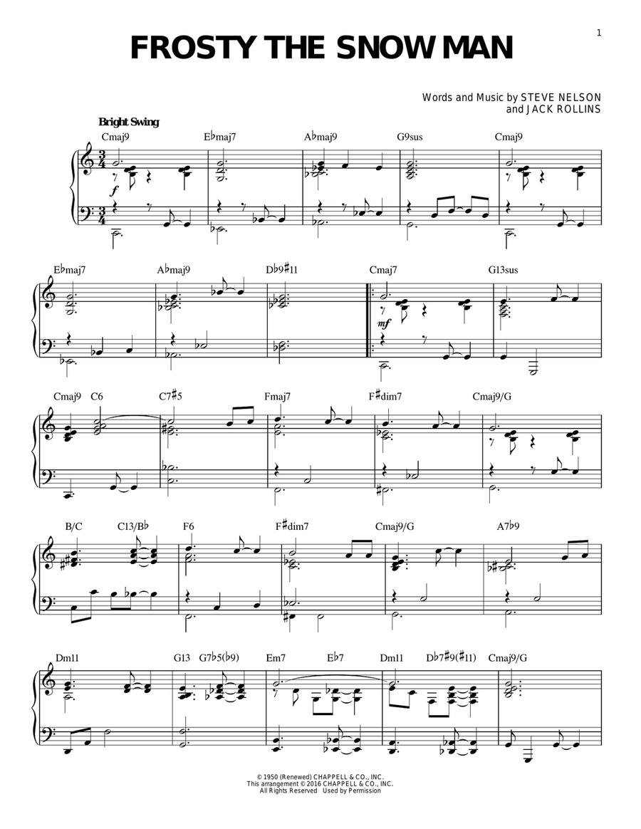 Frosty The Snow Man [Jazz version] (arr. Brent Edstrom) Piano Solo scores gallery preview page 1