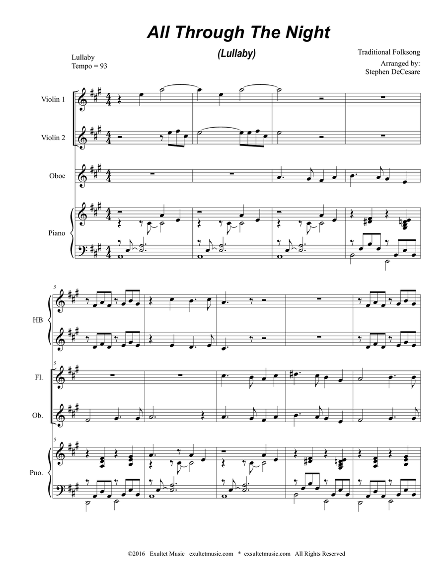 All Through The Night (Lullaby) (for Woodwind Quartet and Piano) Woodwind Quartet scores gallery preview page 2
