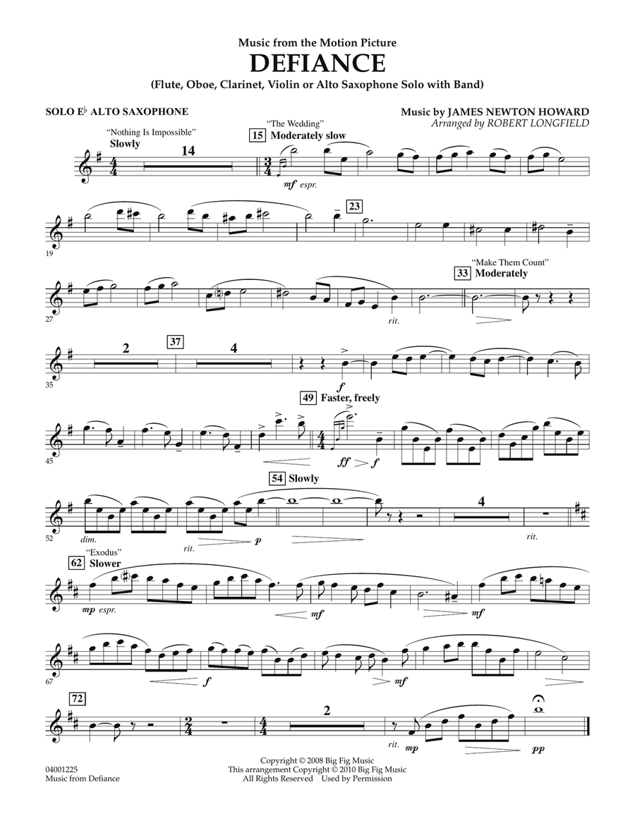 Music from Defiance - Solo Eb Alto Saxophone Concert Band scores gallery preview page 1