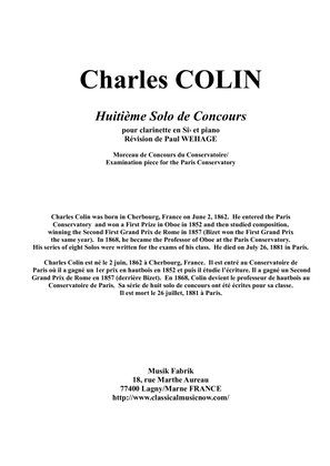Book cover for Solo de Concours, Opus 52 arranged for Bb clarinet and piano