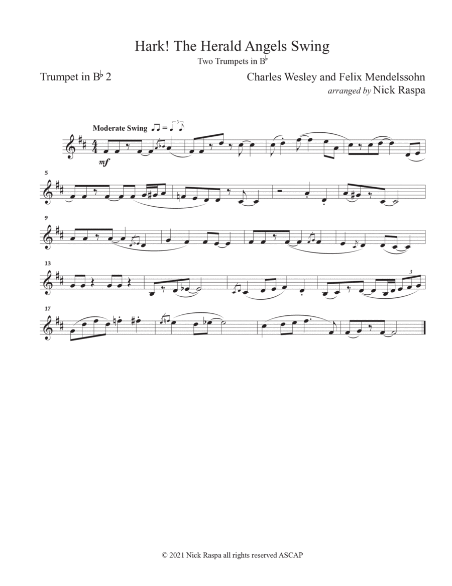 Hark! The Herald Angels Swing (Two B Flat Trumpets) Trumpet 2 part Trumpet Duet scores gallery preview page 1