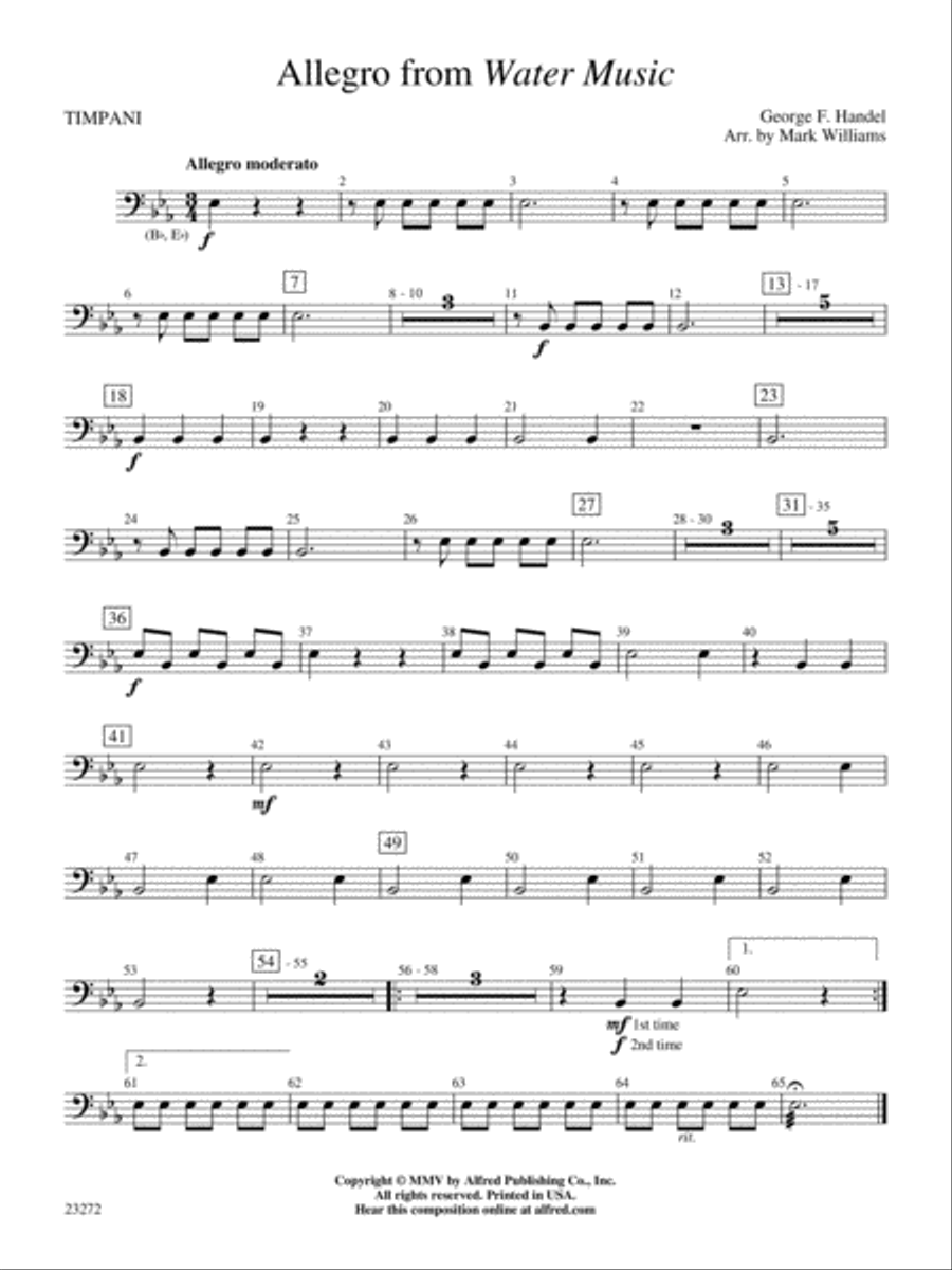 Allegro from Water Music: Timpani Concert Band scores gallery preview page 1