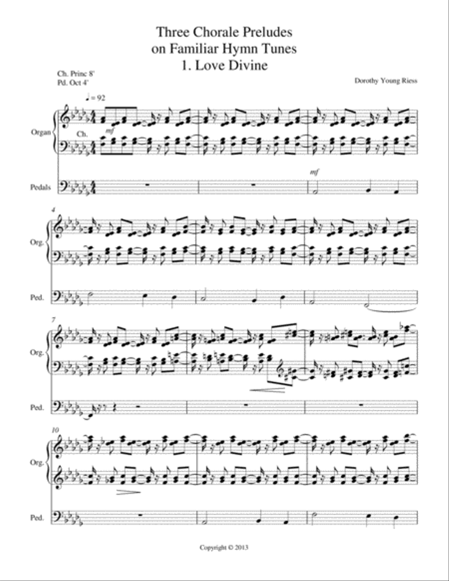 Three Chorale Preludes on Familiar Hymn Tunes, 1. Love Divine Organ Solo scores gallery preview page 1