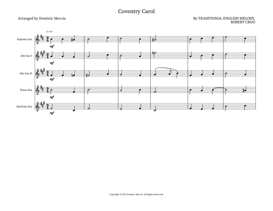 Coventry Carol Tenor Saxophone scores gallery preview page 1