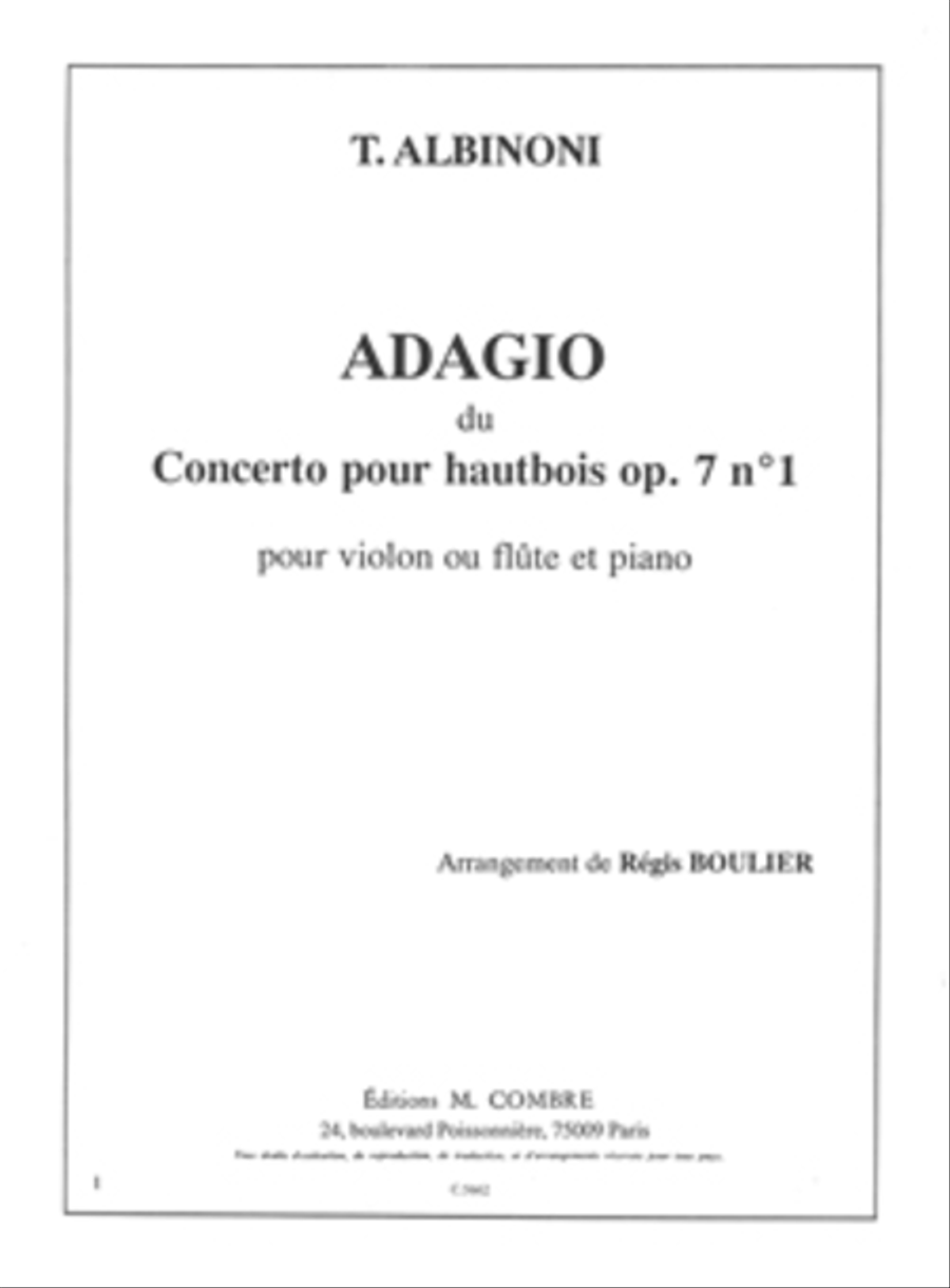 Adagio du Concerto Op. 7 No. 1 pour hautbois Flute scores gallery preview page 1