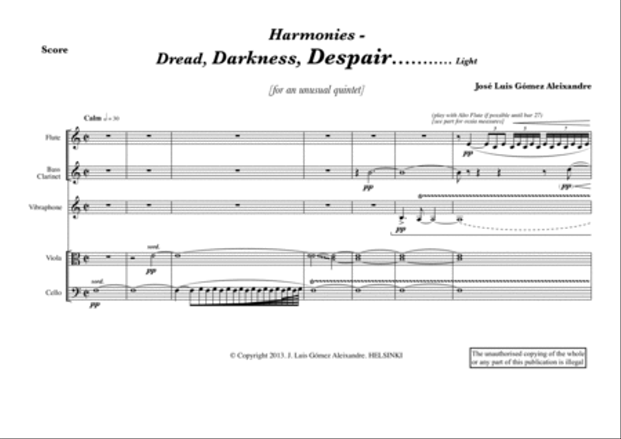 Harmonies - Dread, Darkness, Despair..... Light (Full Score) Small Ensemble scores gallery preview page 5