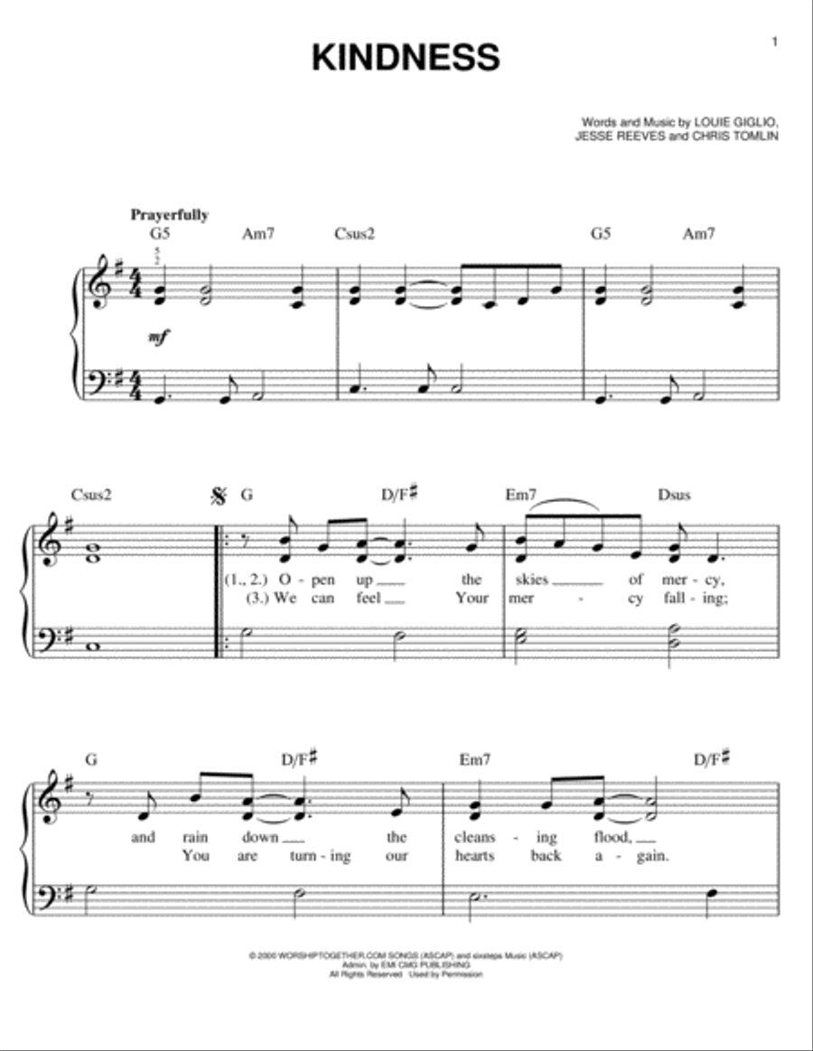 Kindness Kindness Easy Piano scores gallery preview page 1
