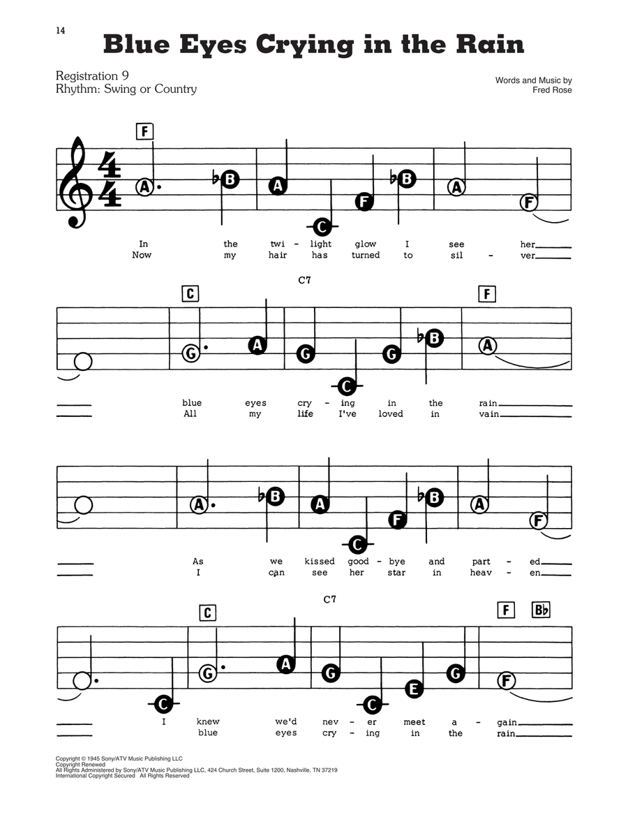 Blue Eyes Crying In The Rain Electronic Keyboard scores gallery preview page 1