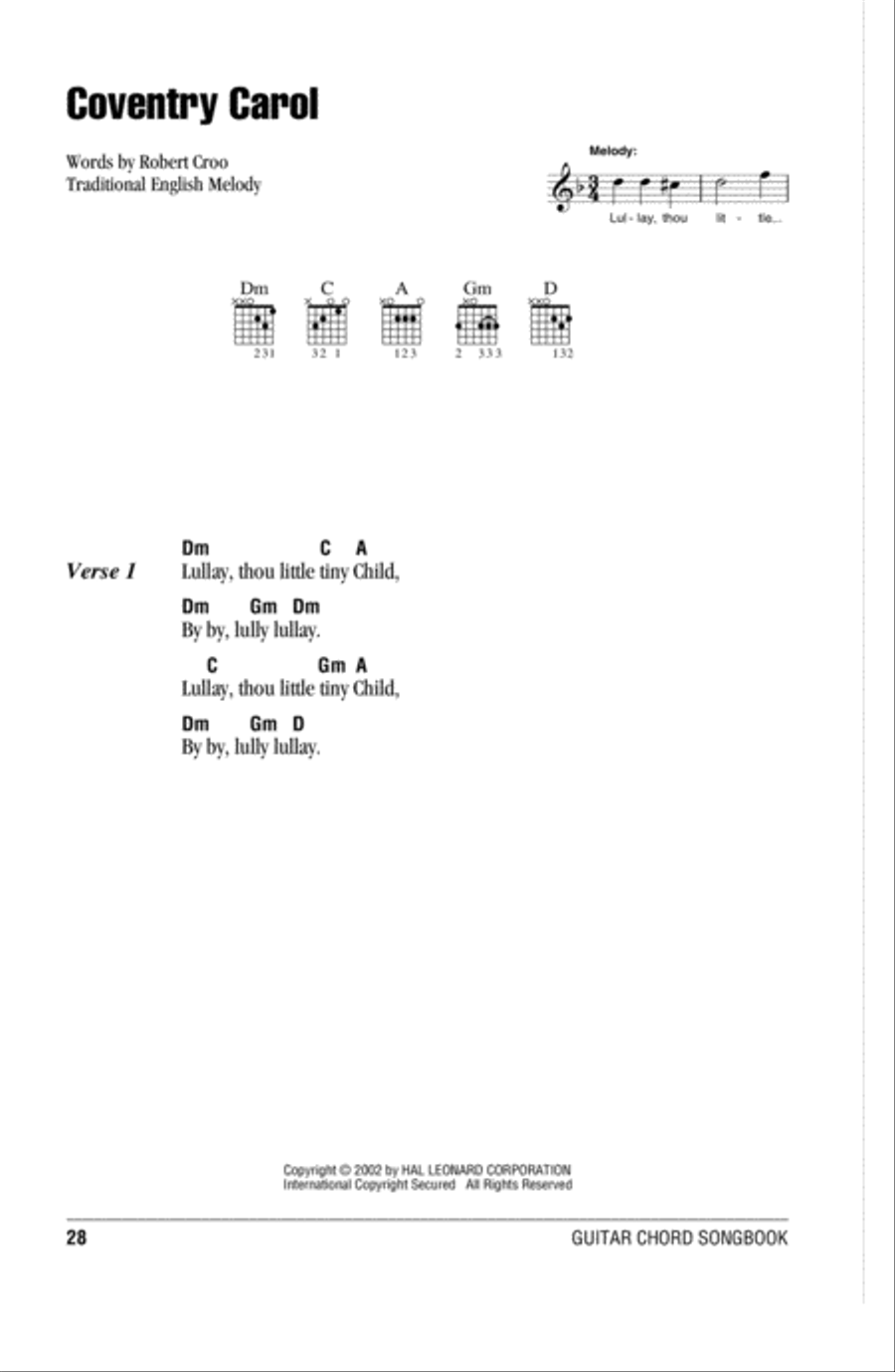 Coventry Carol Easy Guitar scores gallery preview page 1