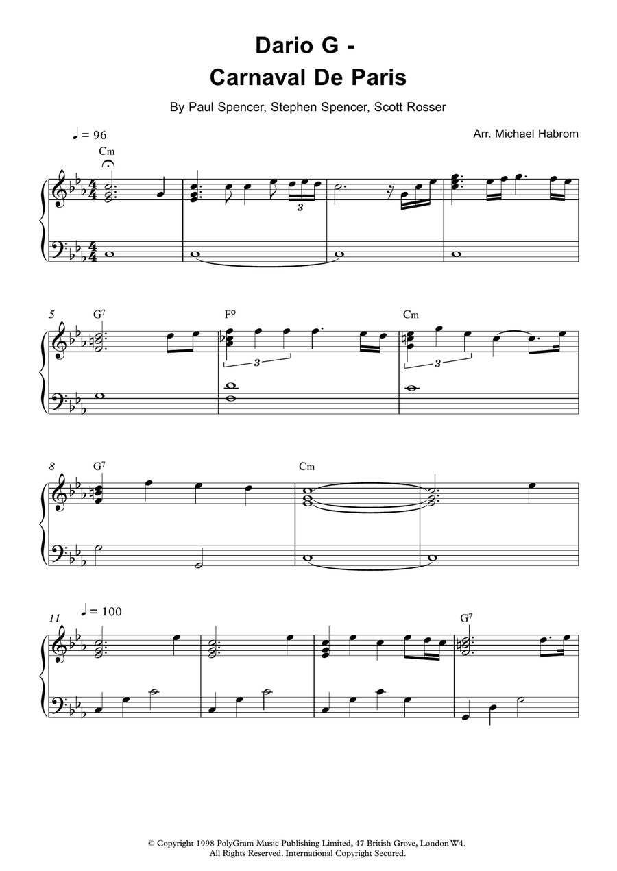 Carnaval De Paris Piano Solo scores gallery preview page 1