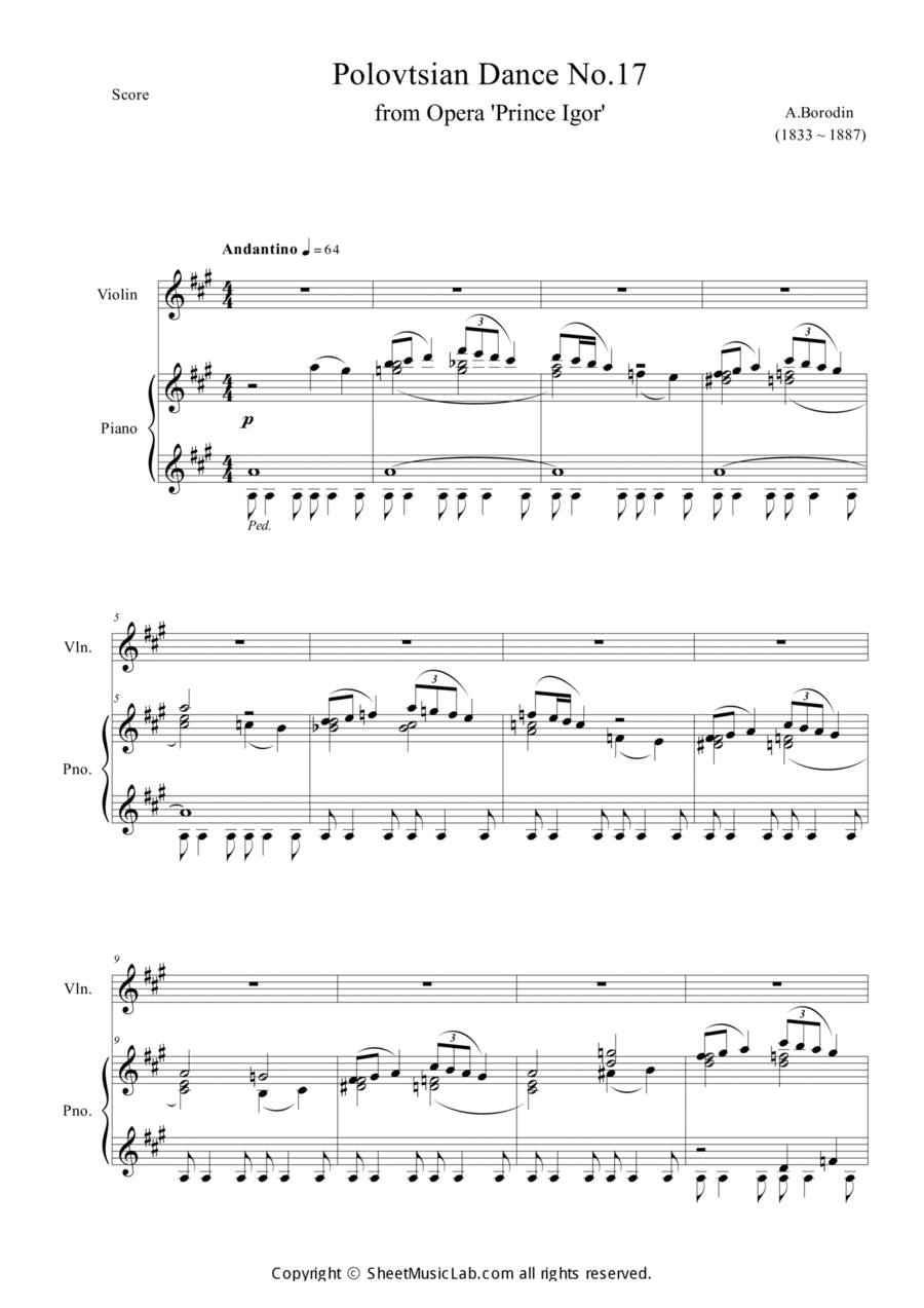 Polovtsian Dance No.17 Polovtsian Dance No.17 Violin Solo scores gallery preview page 1