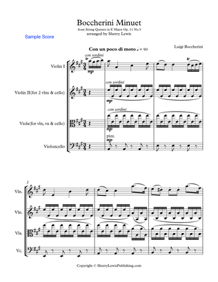 BOCCHERINI MINUET - (Minuet Op. 11 No. 5) String Trio, Intermediate Level for 2 violins and cello or